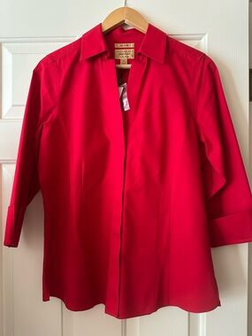 NWT Investments Taylor Non-Iron Bright Red Button-Front Shirt- 8